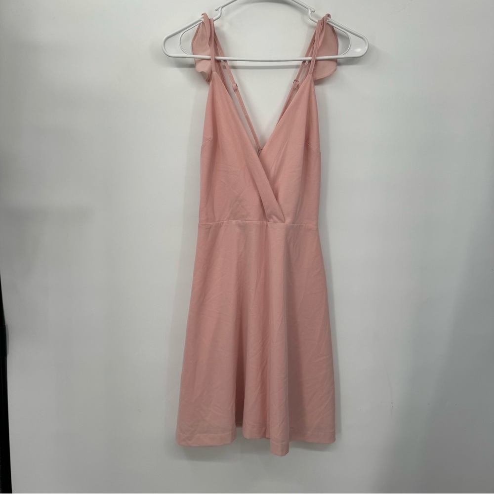 Dee Elly Medium Fit and Flare Dress Womens Pink Flutter Sleeve V-Neck DA8407-AEW